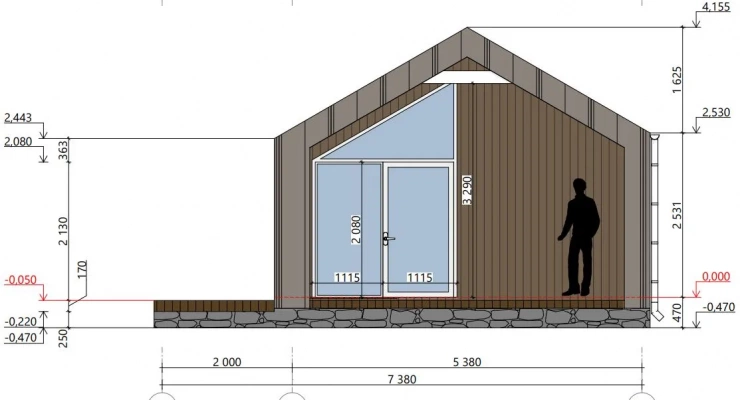 Одноэтажный загородный дом в стиле БарнХаус 5,4х13,5-100 м²